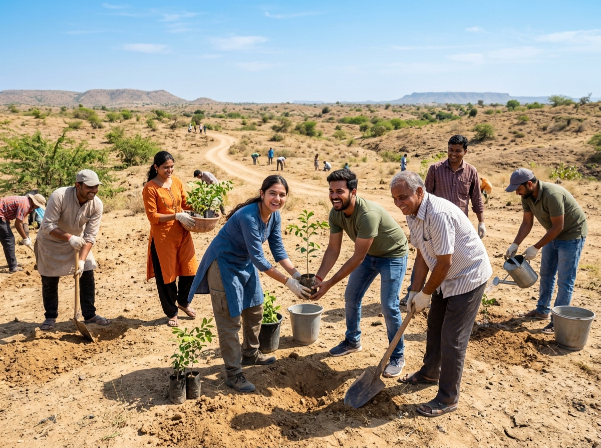 Volunteers planting trees in Gujarat